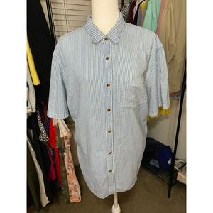 Old Navy size xxl men white and blue striped slim button up 100% cotton 0735